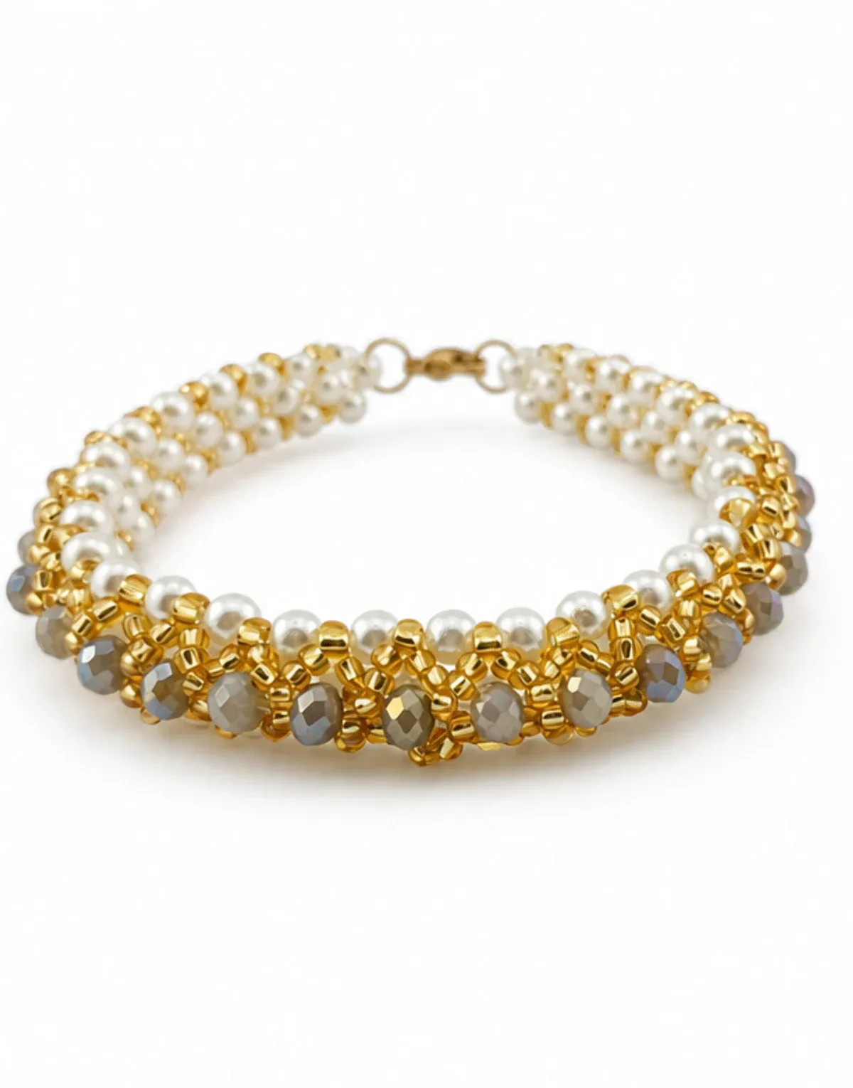 Pulsera Magdalena con perlas y Murano gris