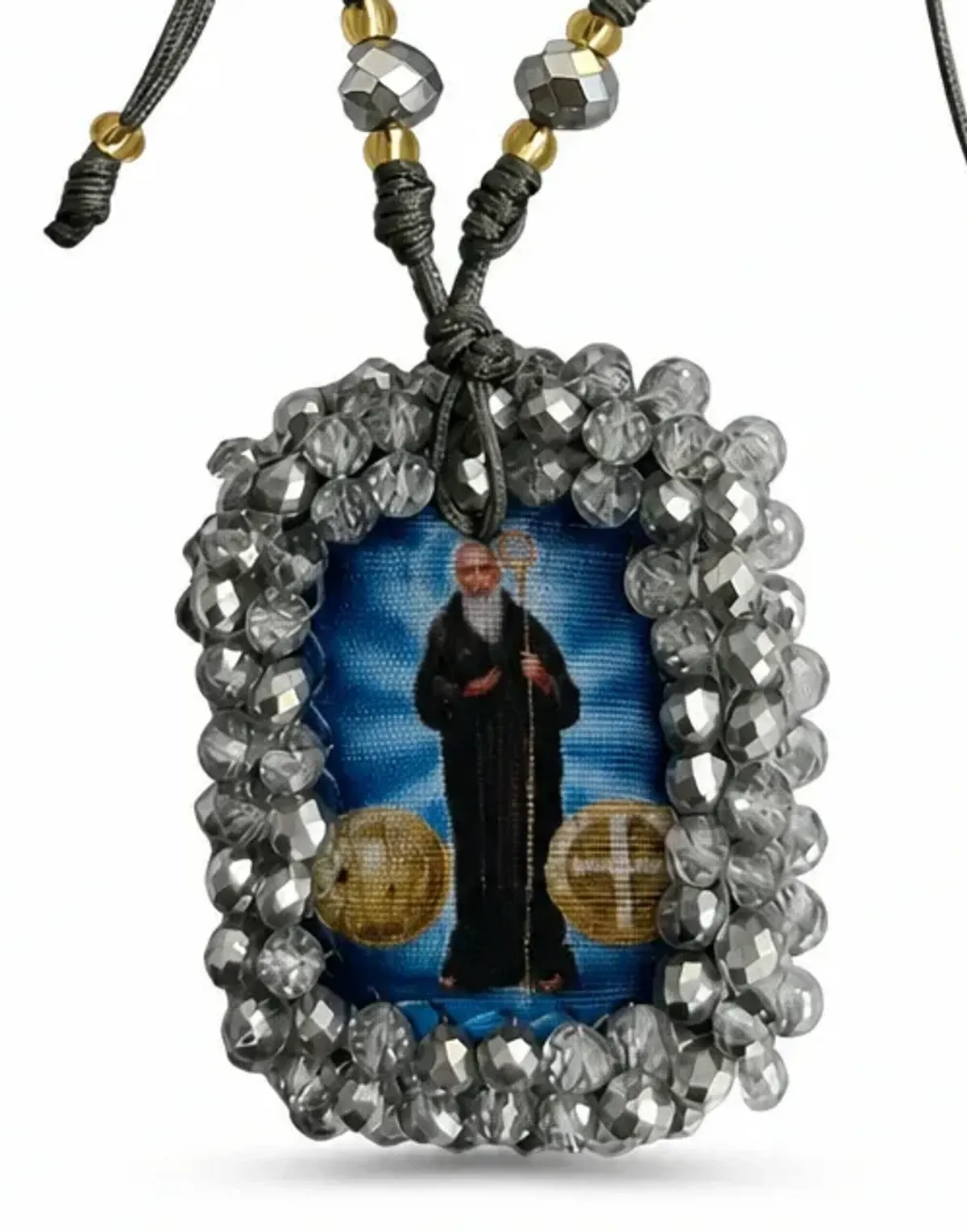 Pulsera devocional ajustable con medallón enmarcado