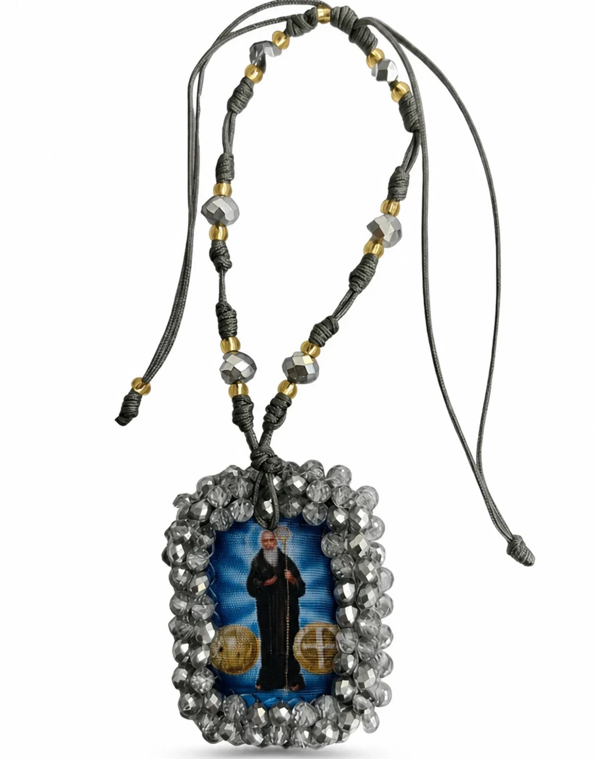 Pulsera devocional ajustable con medallón enmarcado