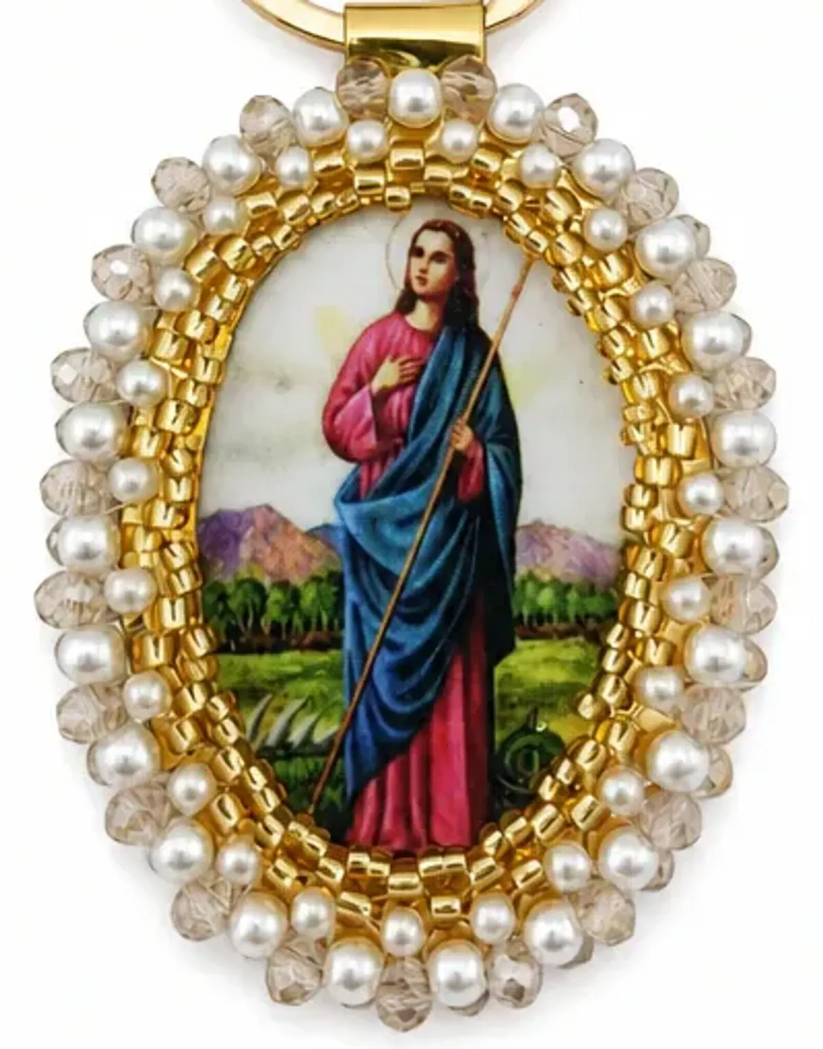 Llavero de medalla con Murano y perlas