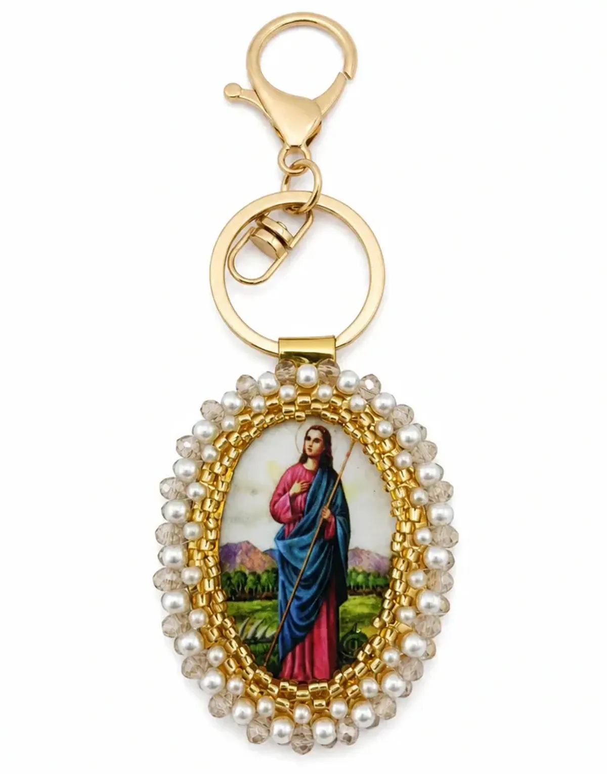 Llavero de medalla con Murano y perlas