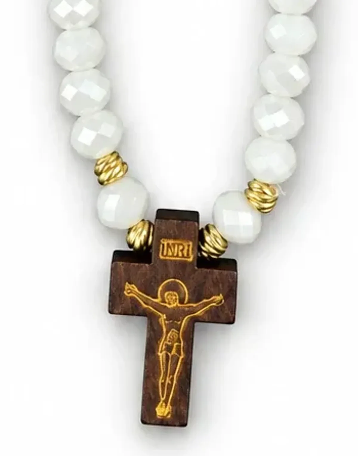 Rosario de mano con cristal de Murano y cruz de madera