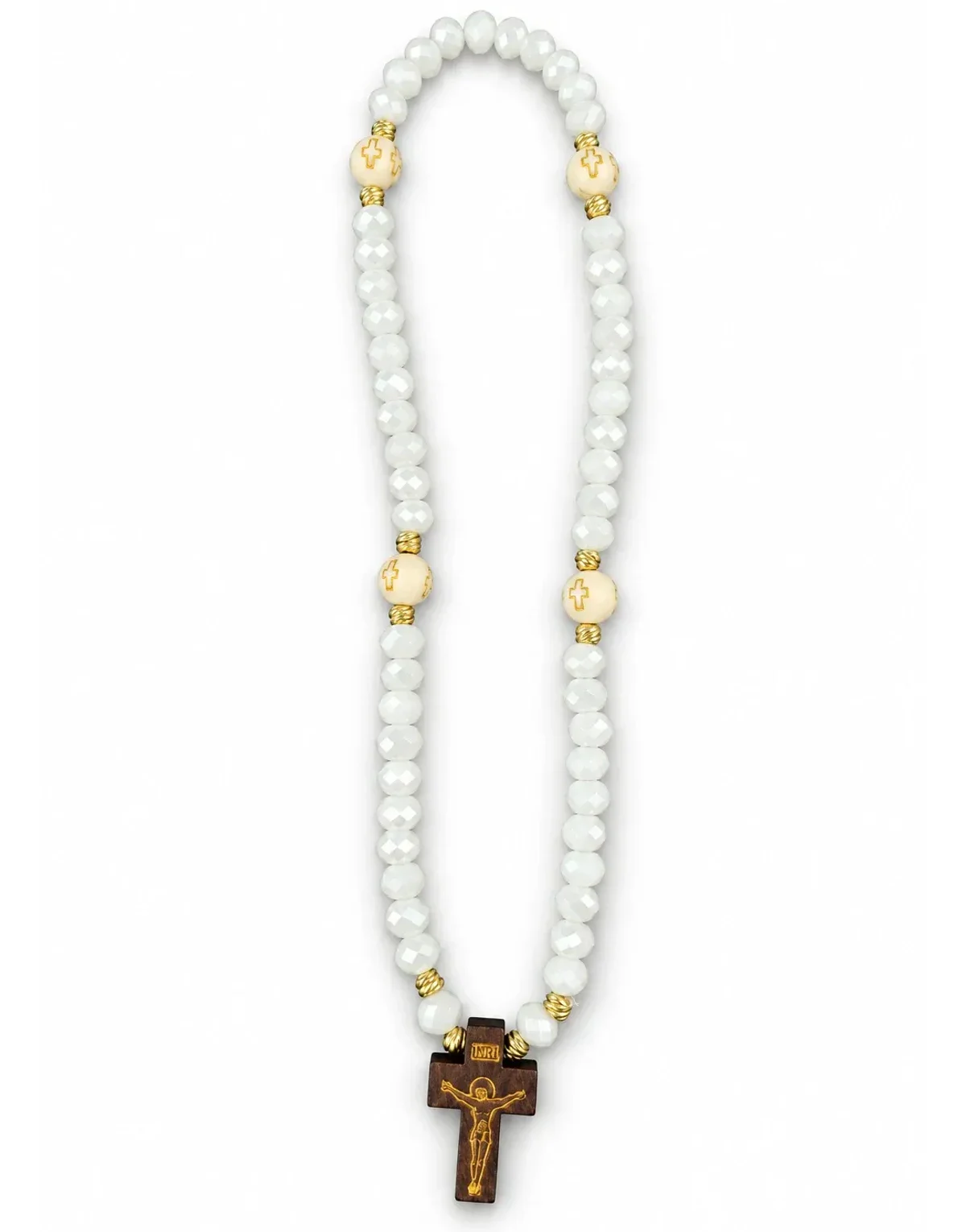 Rosario de mano con cristal de Murano y cruz de madera