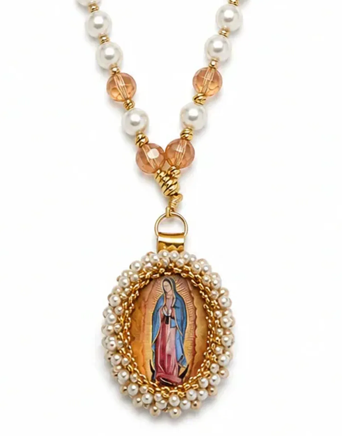 Collar largo con medalla devocional