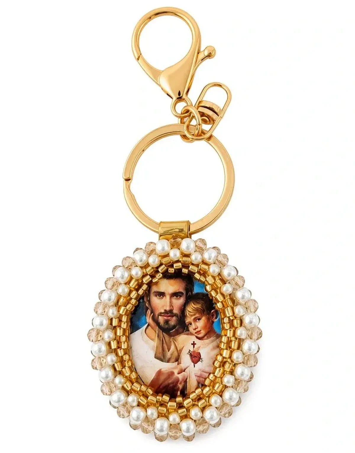 Llavero de medalla de San José y el Niño Jesús