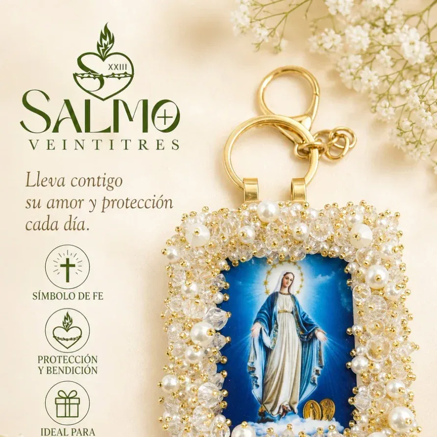 Llavero devocional grande junto al logotipo de Salmo 23